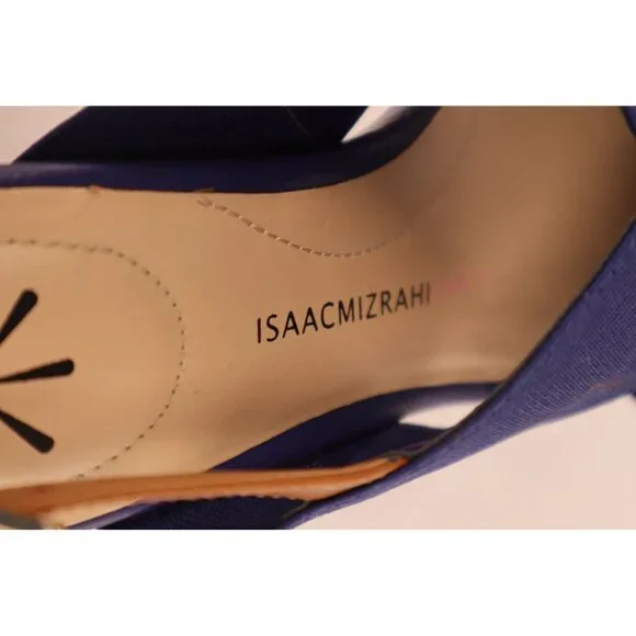 Isaac Mizrahi Navy Blue‎ Cork Wedge Sandals with Adjustable Tan Strap - Size 7W - Picture 9 of 9